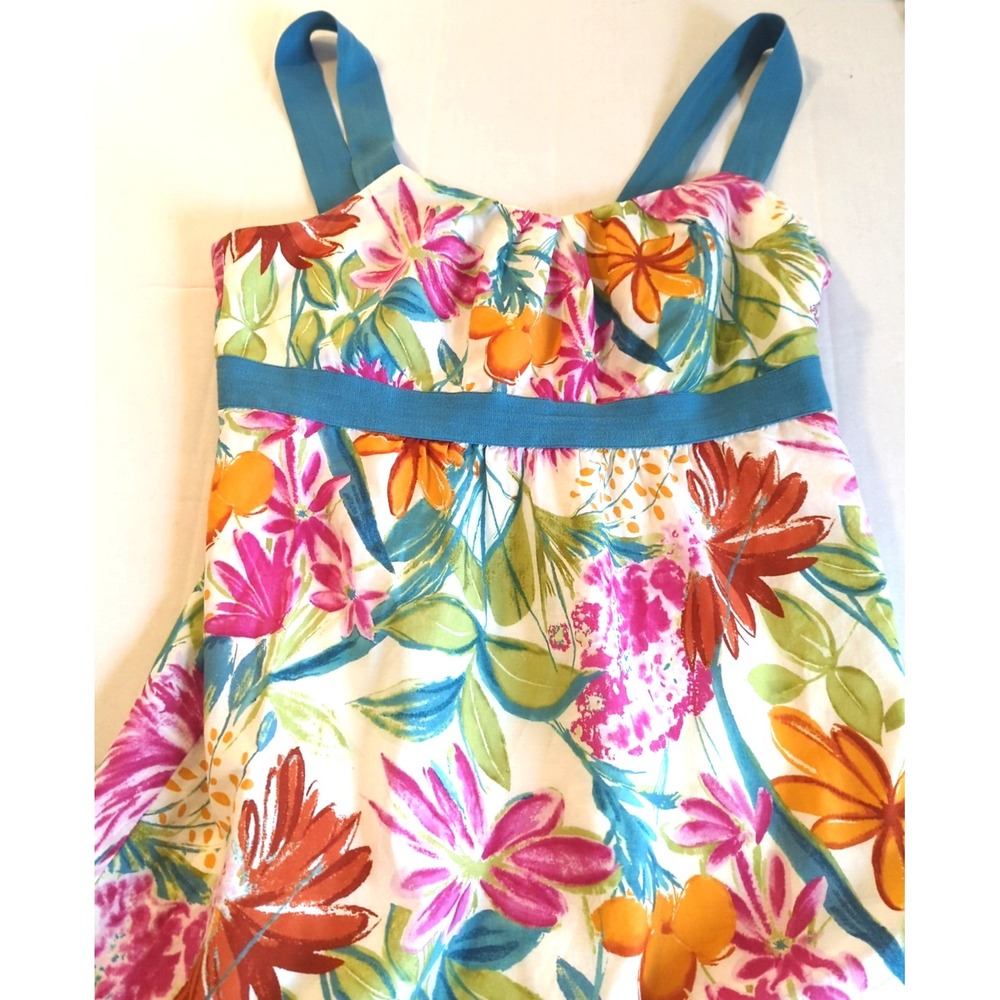 Tommy Bahama Silk Blend Sun Dress 10 Empire Waist Floral Print Boho Appeal Chic